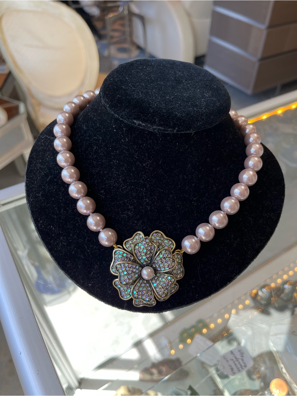 Heidi Daus Purple Pearl and Flower Statement Necklace